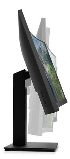 A monitor facing right has its display tilted at different angles.